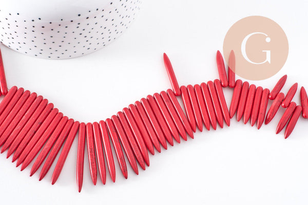 Perle pointe howlite naturelle rouge 18-43mm, fil de 38cm environ x1 (G10133)