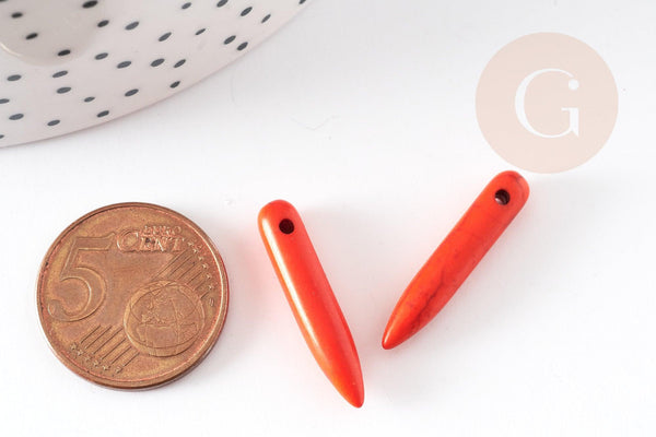 Perle pointe howlite orange, howlite naturelle,perle orange, perle pierre, fil de 90 x1 (G0566)