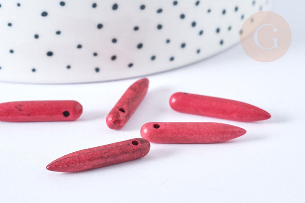 Perle pointe howlite rouge fuchsia 20-25mm,perle pierre naturelle ,x10 (G7428)