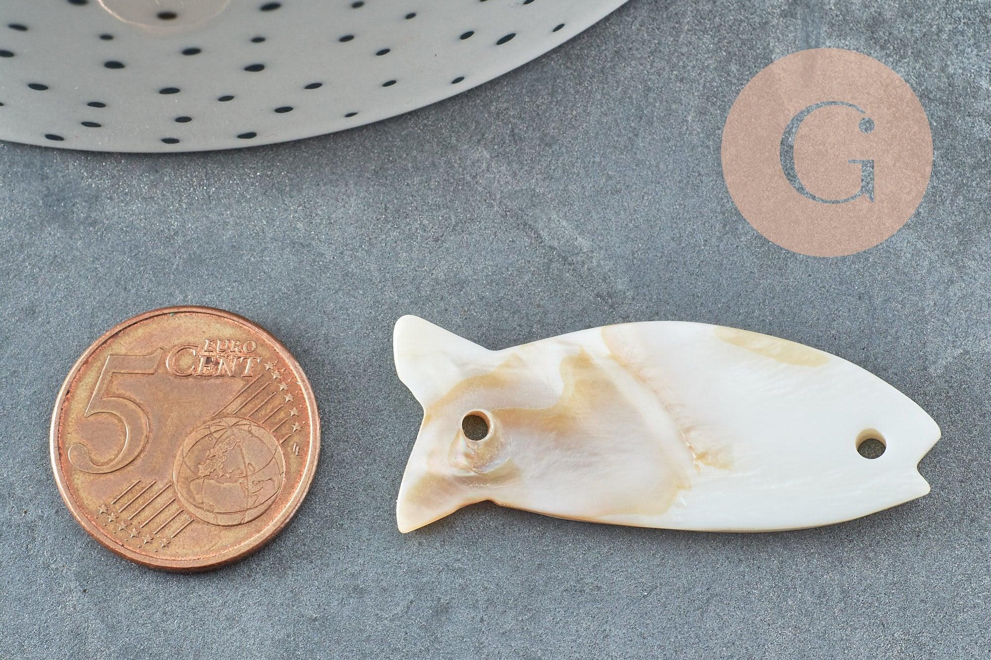 Perle poisson nacre blanche naturelle 42mm, x2 (G1055)