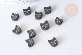 Perle polymère chats noirs, perle animal fantaisie DIY,8~10mm, x10 (G7963)