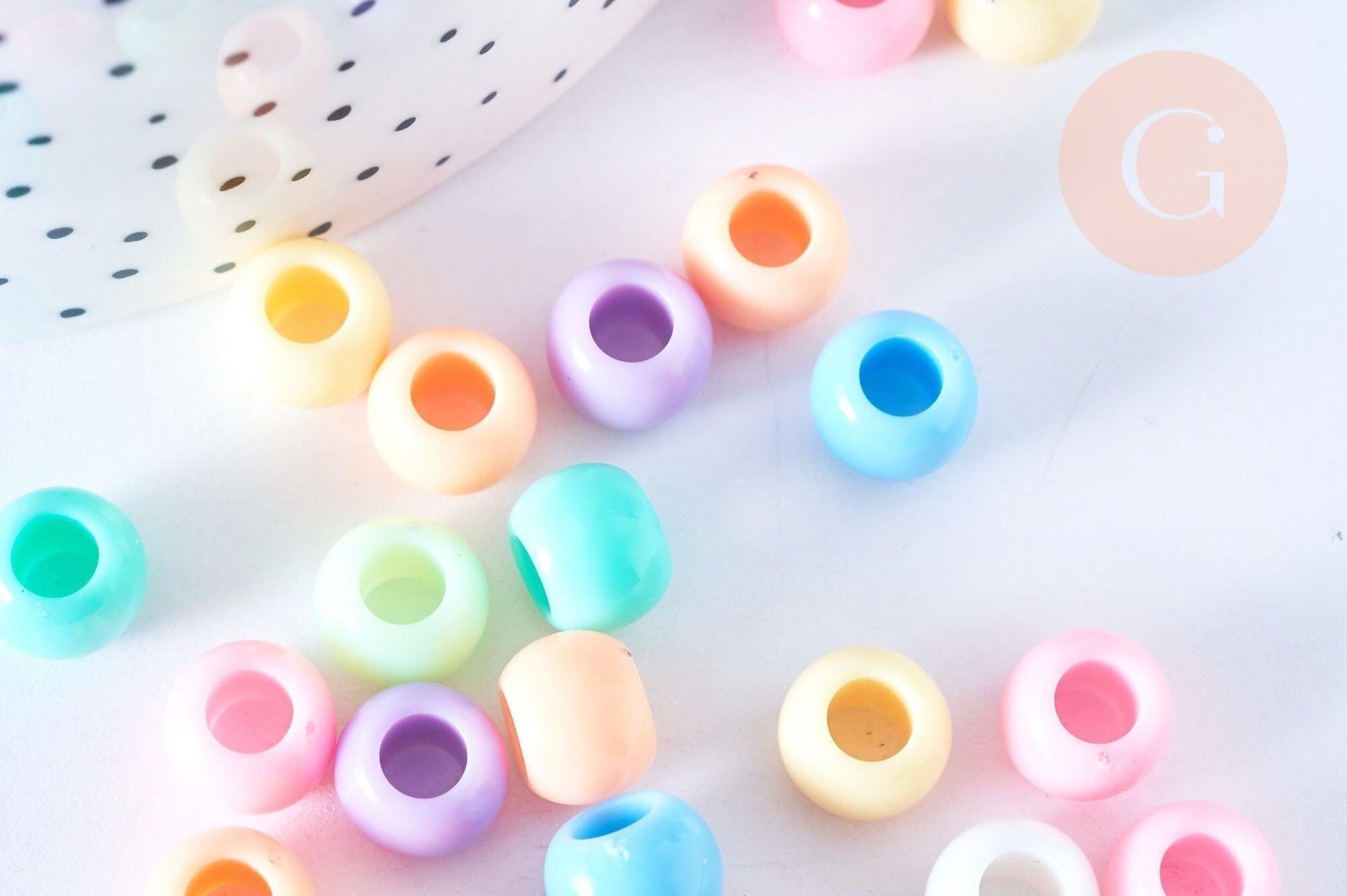 Perle pony rondelle en plastique multicolore 10mm, x 50 (G6397)
