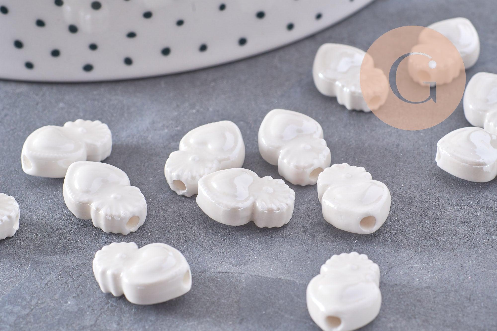 Perle porcelaine blanche coeur irisé 16mm, x25 (G3309)