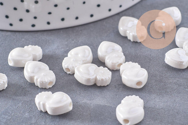 Perle porcelaine blanche coeur irisé 16mm, x25 (G3309)