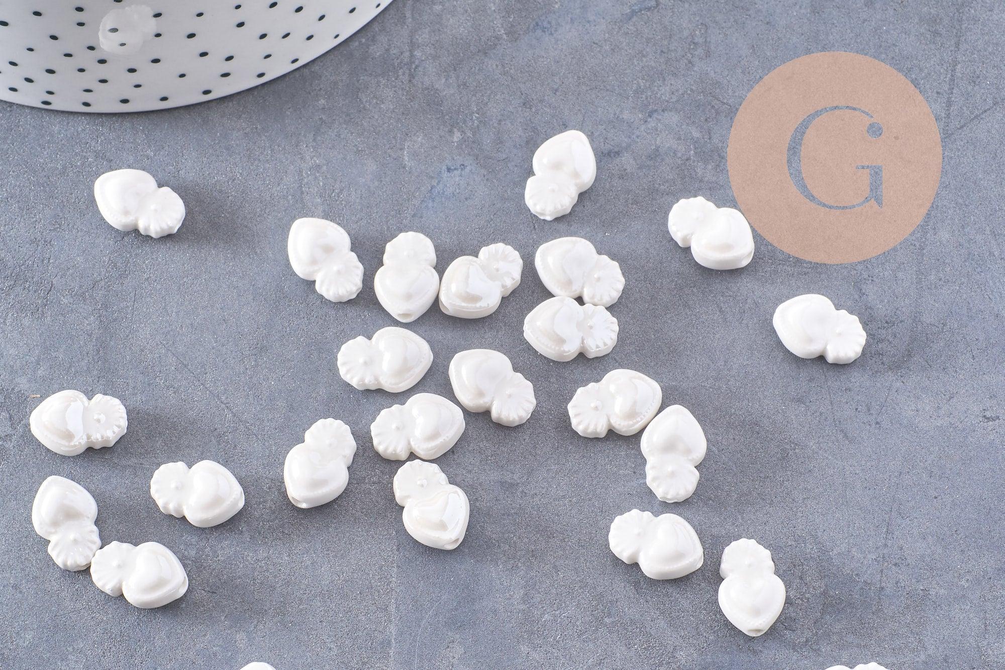Perle porcelaine blanche coeur irisé 16mm, x25 (G3309)