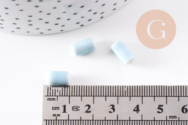Perle porcelaine bleu pâle, perle céramique, porcelaine bleu,perle tube, création bijoux, 10mm, x5 G1715
