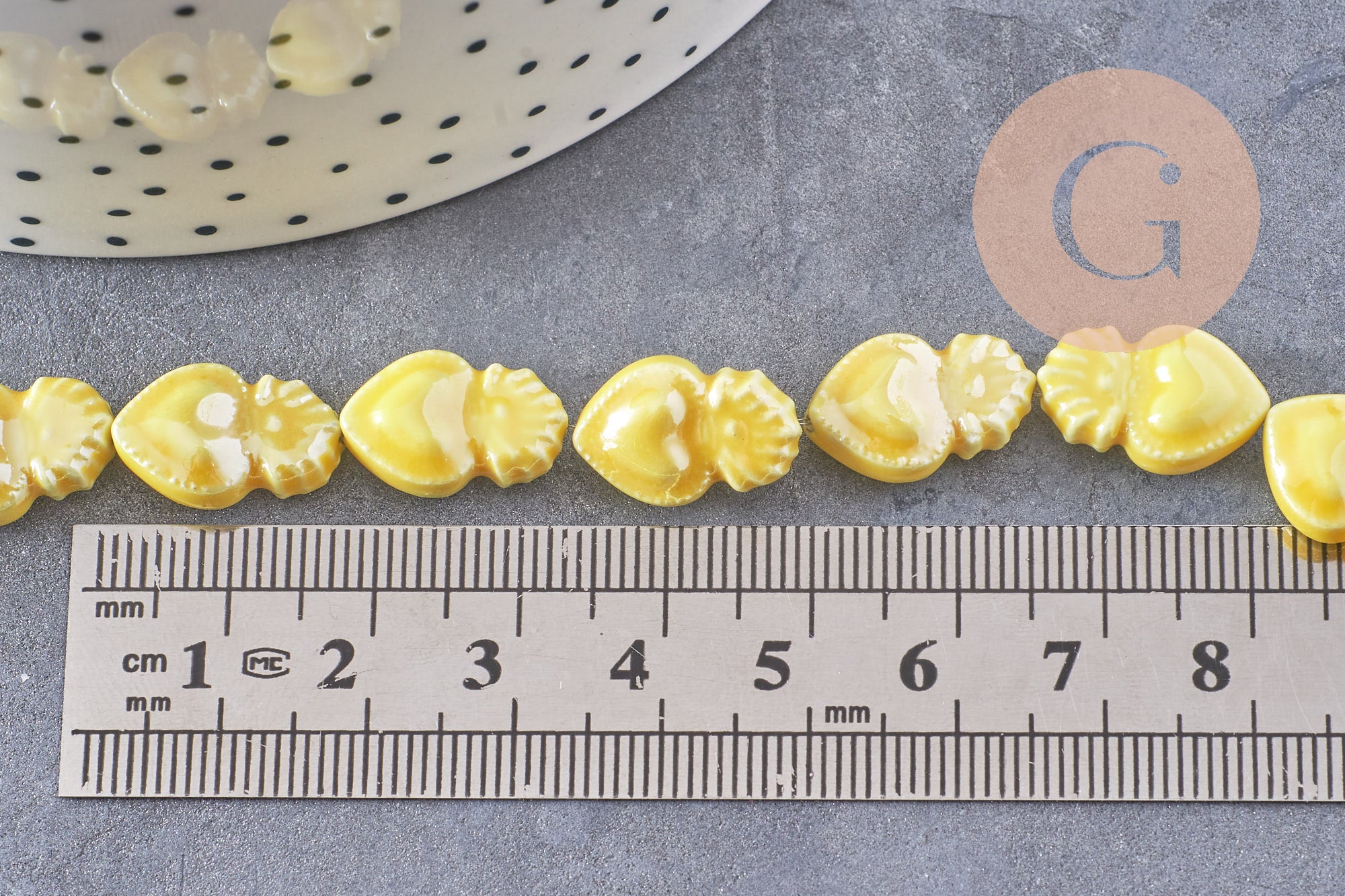 Perle porcelaine jaune coeur irisé 16mm, x20 (G3535)