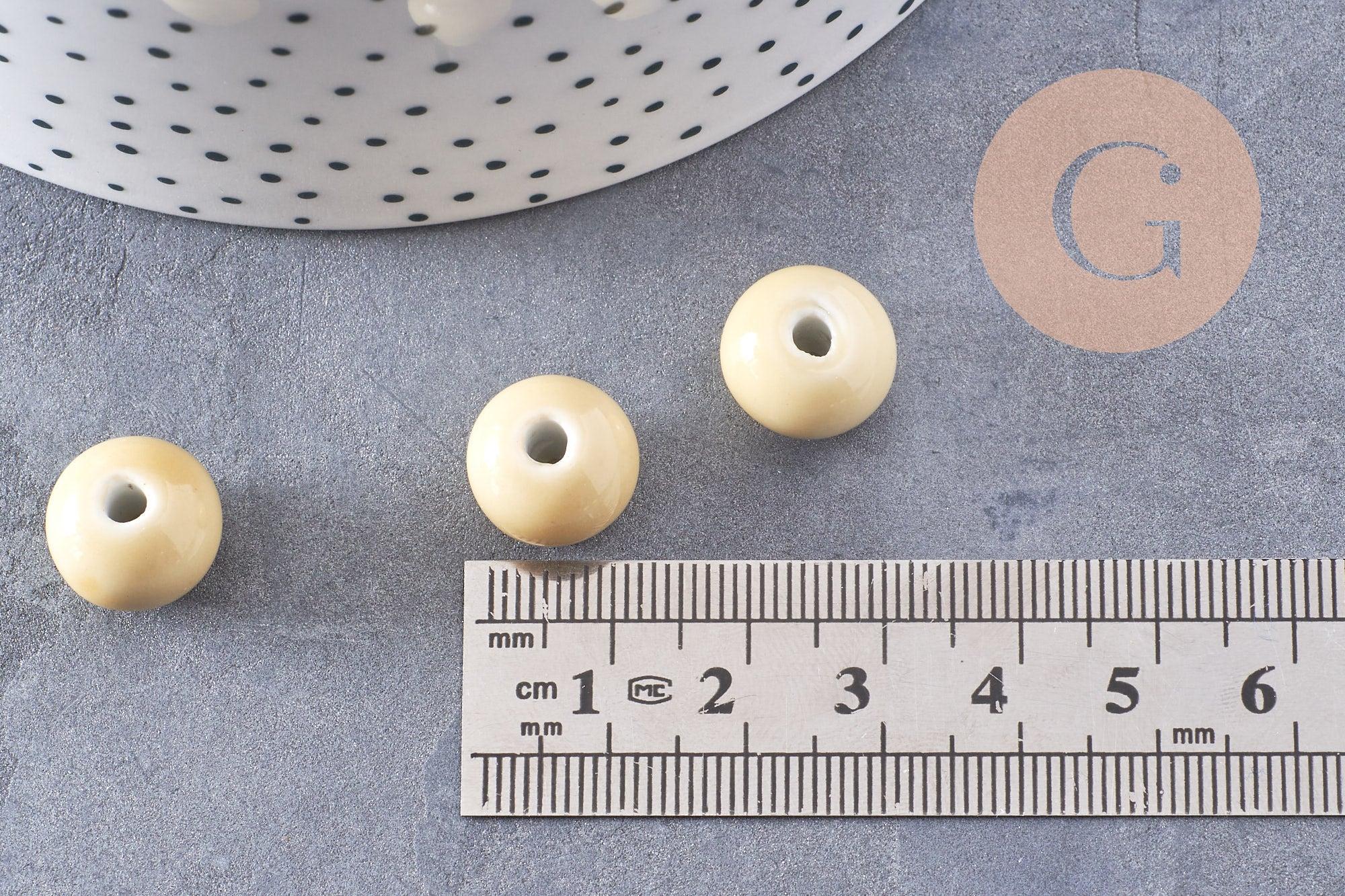 Perle porcelaine jaune pâle, perle céramique, perle ronde, 1.5cm, x5 (G2300)