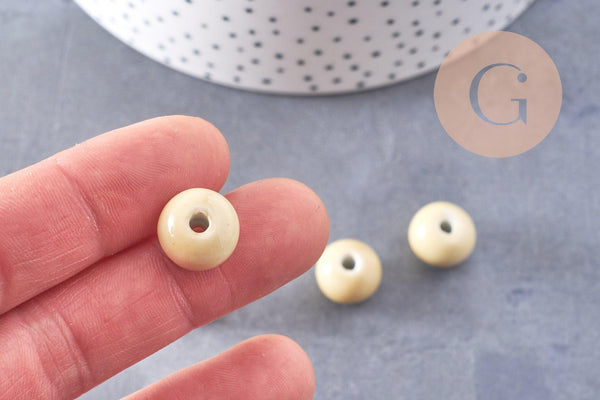 Perle porcelaine jaune pâle, perle céramique, porcelaine jaune,perle ronde, création bijoux, 1.5cm, x5 G2300