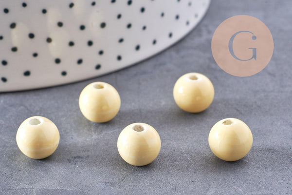 Perle porcelaine jaune pâle, perle céramique, porcelaine jaune,perle ronde, création bijoux,11m, x5 G1370