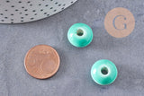 Perle porcelaine rondelle émail turquoise 12x7mm, création bijoux céramique, x10 (G7479)