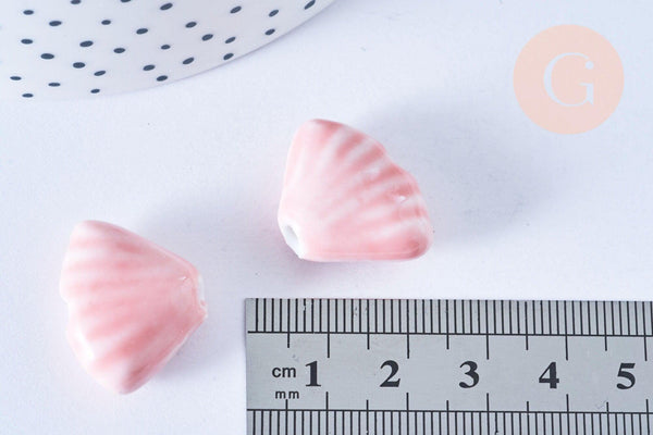 Perle porcelaine rose coquillage, perle céramique géométrique fabrication bijoux en céramique rose, 22.5-23.5mm, x10 G3429
