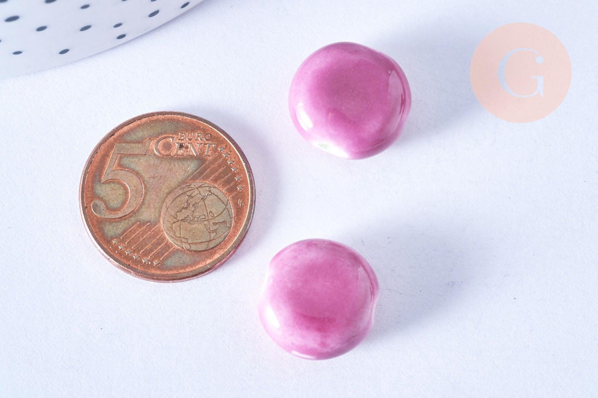 Perle porcelaine violet 15mm, perle striées,perle céramique, céramique violette, x5 (G3496)