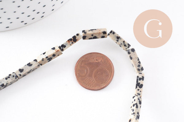 Perle rectangle jaspe dalmatien naturel 13.5mm, x1 fil de 39cm (G1925)