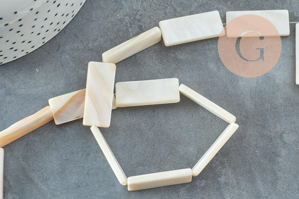 Perle rectangle nacre blanche naturelle 28mm,x1 fil de 25cm (G0652)