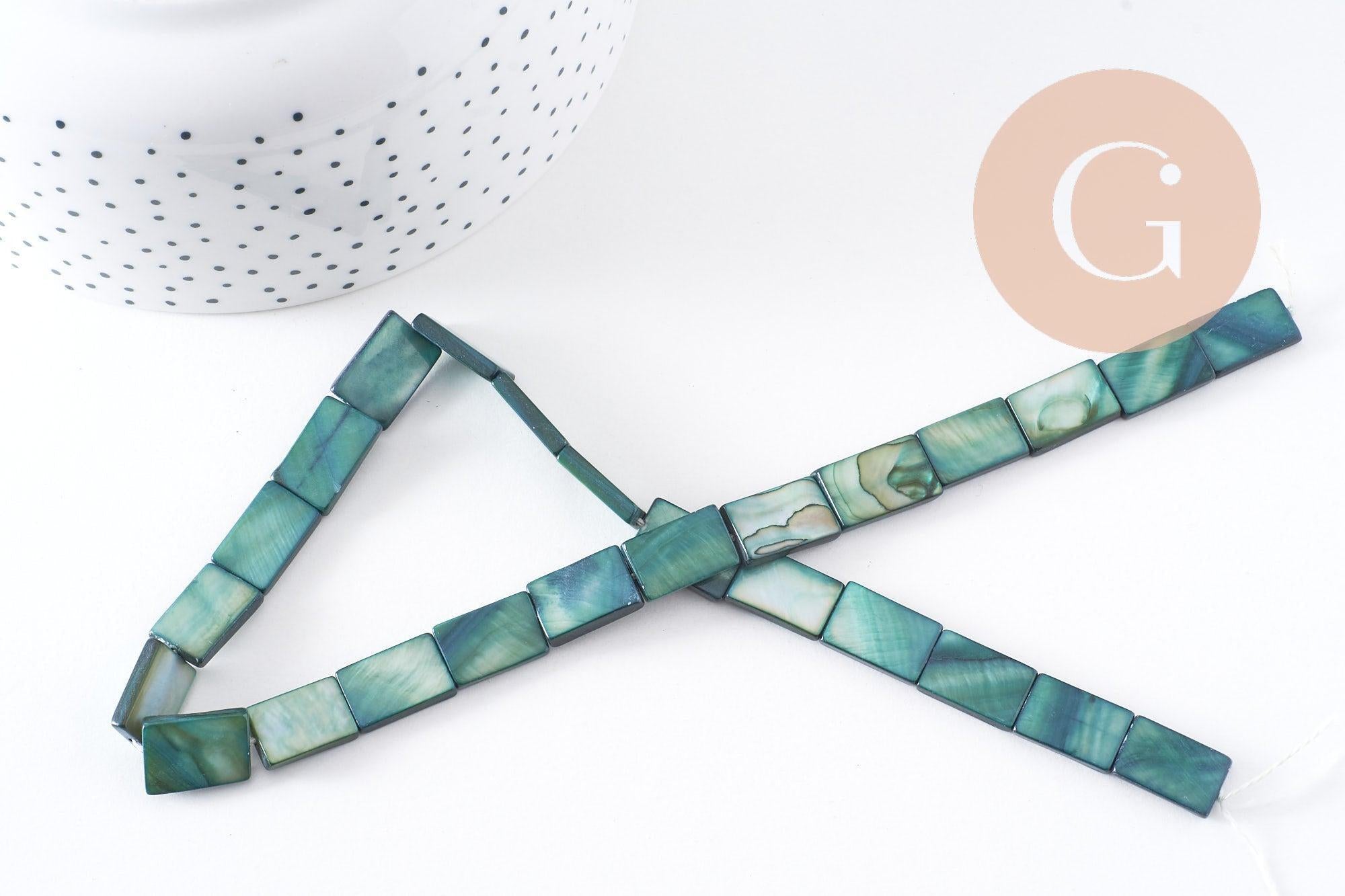 Perle rectangle nacre verte naturelle 15.5mm, x1 fil de 38cm (G1701)