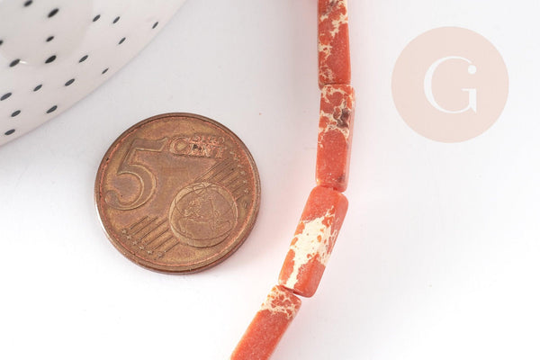 Perle rectangulaire regalite orange, pierre naturelle, perles jaspe, 12mm, fil de 40cm, x1 (G1108)