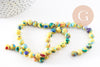 Perle résine ronde multicolore jaune, perle turquoise, turquoise synthétique, 8mm, fil de 40cm, x1 (G1702)