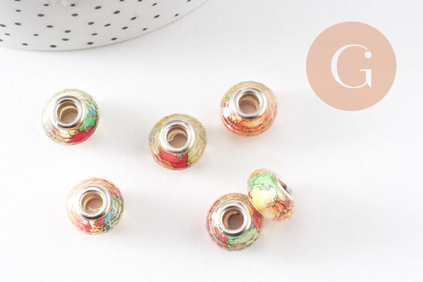 Perle résine rondelle facettée multicolore argent,des perles originales et transparentes pour création bijoux ,14mm, x1 (G4385)