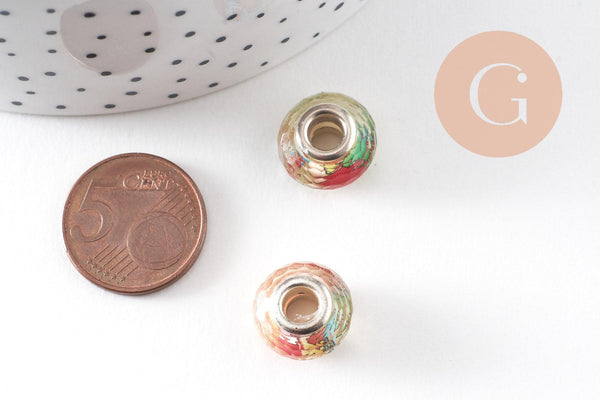Perle résine rondelle facettée multicolore argent,des perles originales et transparentes pour création bijoux ,14mm, x1 (G4385)