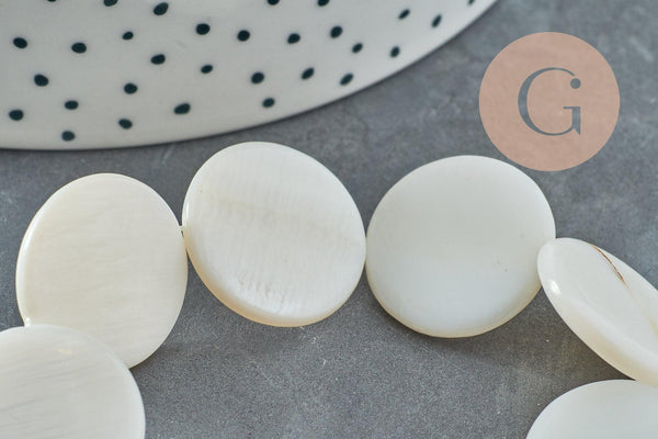 Perle rond nacre blanche naturelle 20mm, fourniture créative, perle ronde, coquillage blanc, fil de 40cm, x1 G5582