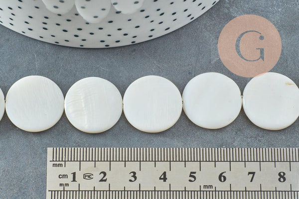 Perle rond nacre blanche naturelle 20mm, fourniture créative, perle ronde, coquillage blanc, fil de 40cm, x1 G5582