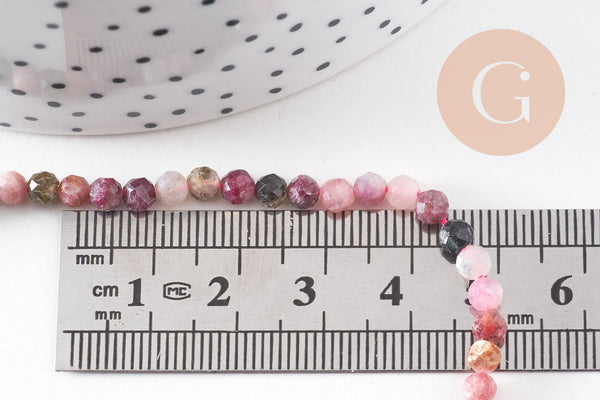 Perle rond tourmaline naturelle facettée multicolores 4mm, pierre naturelle, fil 38 cm, x1 (G2197)
