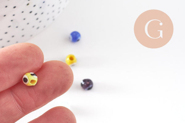 Perle ronde Mauvais Oeil multicolore 6mm, x10 (G5391)