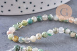 Perle ronde agate mousse naturelle 4mm, x1 fil de 90 perles (G1537)
