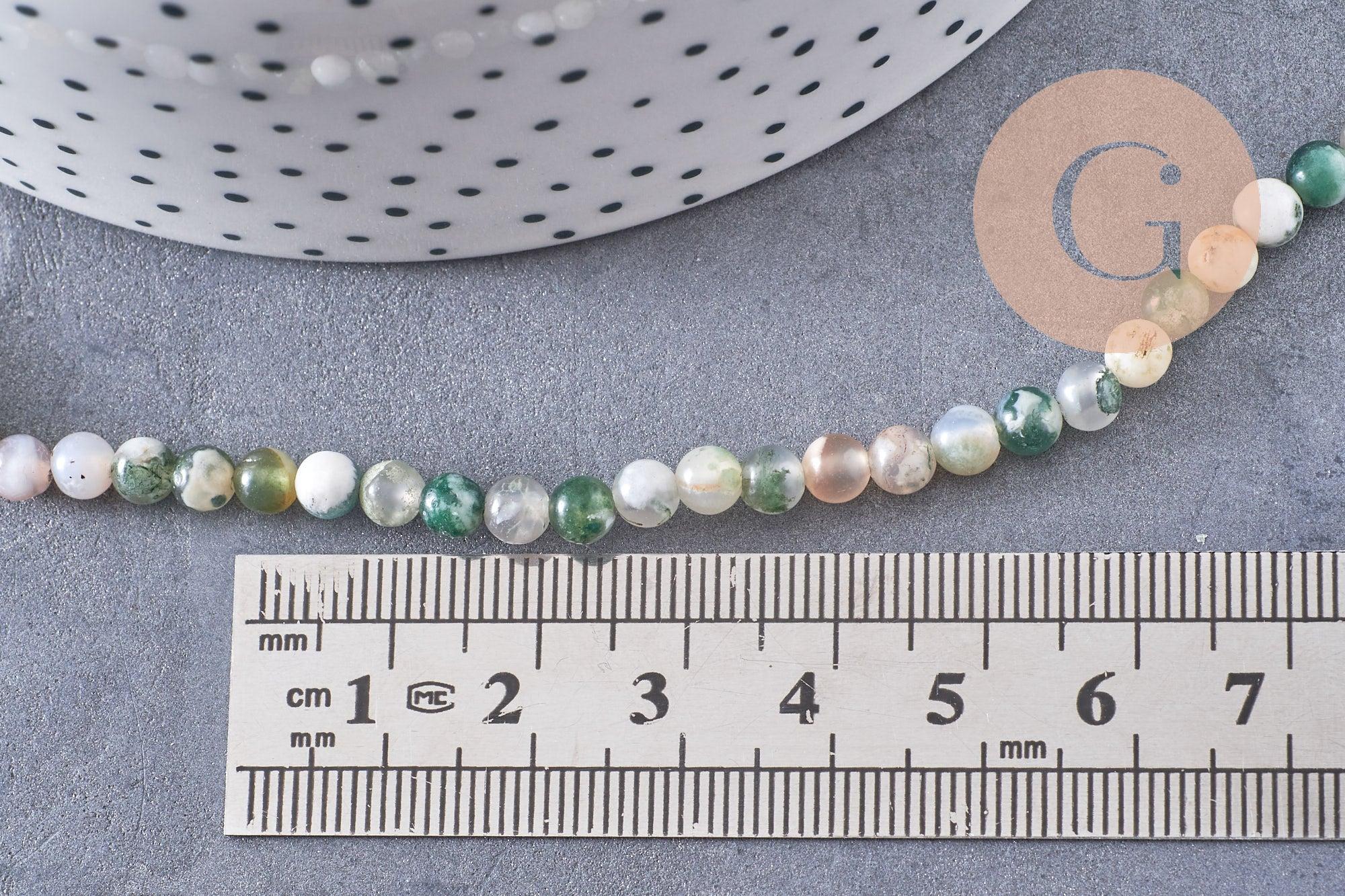 Perle ronde agate mousse naturelle 4mm,perle pierre, fil de 90 perles, x1 (G1537)