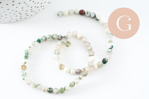 Perle ronde agate mousse naturelle 6mm, x1 fil de 37.5cm (G1536)