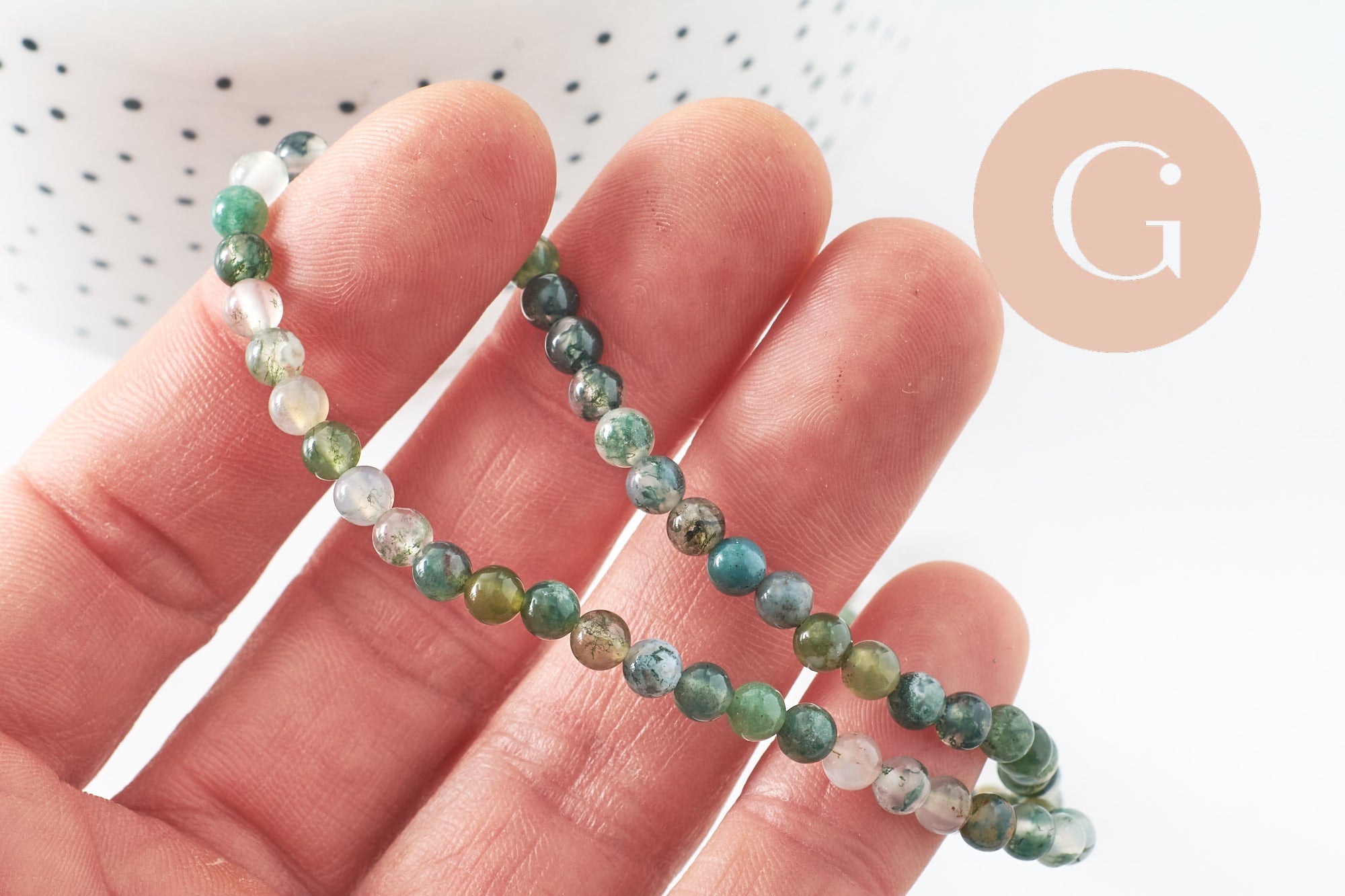 Perle ronde agate mousse, perle agate,pierre naturelle,agate naturelle,perle pierre,4mm,fil de 90 perles, x1 (G2587)