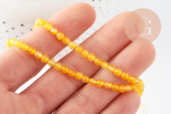 Perle ronde agate naturelle jaune citron 4mm, x1 fil de 37cm (G1198)
