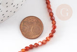 Perle ronde agate naturelle orange facettée 4mm, x1 fil de 35cm (G4481)