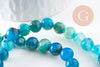 Perle ronde agate rayée bleu turquoise 8mm, x1 fil de 38cm (G3879)