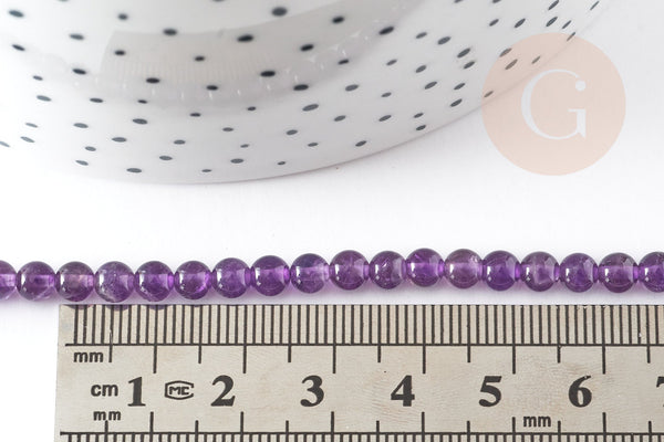 Perle ronde amethyste violette naturelle 4mm, fabrication bijoux pierre naturelle, x1 fil 20cm G5365