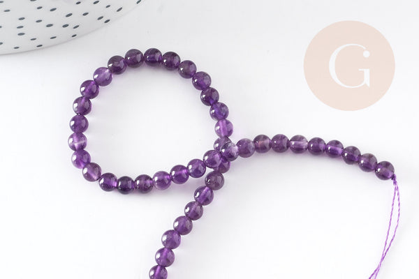 Perle ronde amethyste violette naturelle 4mm, fabrication bijoux pierre naturelle, x1 fil 20cm G5365