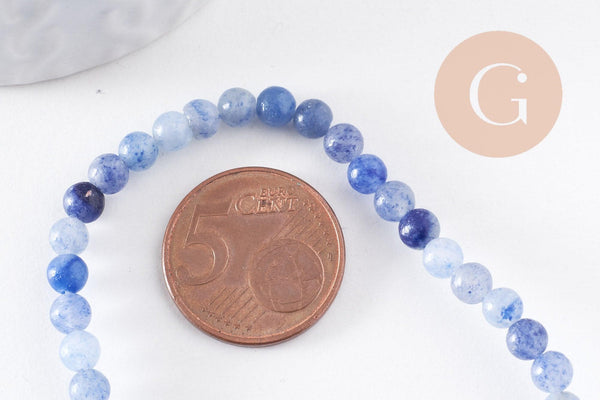 Perle ronde aventurine bleue naturelle 4mm, x1 fil de 38cm (G3623)