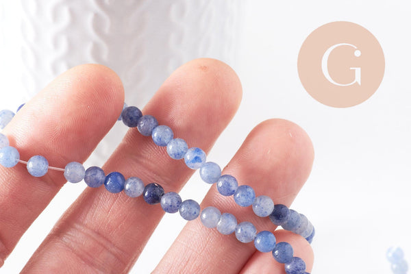 Perle ronde aventurine bleue naturelle 4mm, x1 fil de 38cm (G3623)