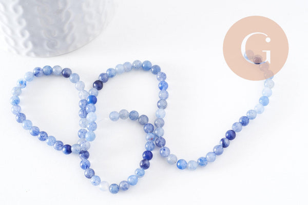 Perle ronde aventurine bleue naturelle 4mm, x1 fil de 38cm (G3623)