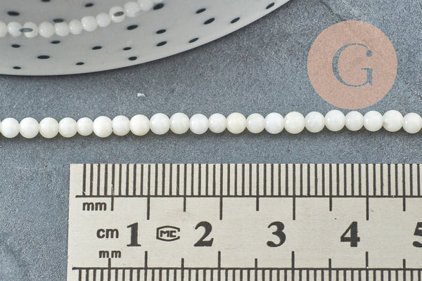 Perle ronde bambou de mer blanc,perle imitation corail fabrication bijoux en bambou de mer naturel, fil de 40cm ,3mm, x1 (G4153)