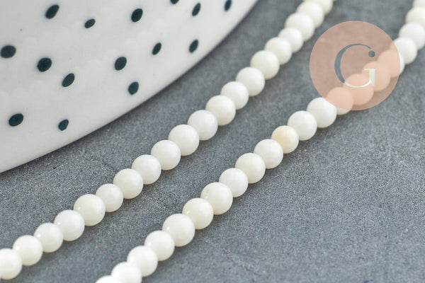 Perle ronde bambou de mer blanc,perle imitation corail fabrication bijoux en bambou de mer naturel, fil de 40cm ,3mm, x1 (G4153)