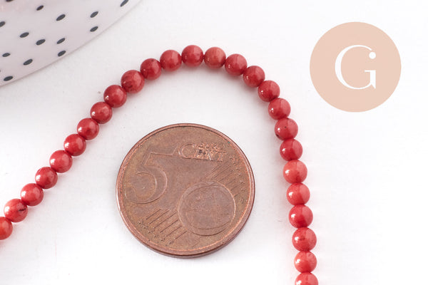 Perle ronde bambou de mer rouge, perle imitation corail en bambou de mer naturel, le fil de 47cm,3mm, x1 (G3887)