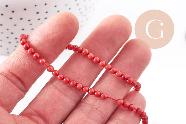 Perle ronde bambou de mer rouge, perle imitation corail en bambou de mer naturel, le fil de 47cm,3mm, x1 (G3887)