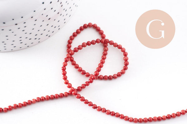 Perle ronde bambou de mer rouge, perle imitation corail en bambou de mer naturel, le fil de 47cm,3mm, x1 (G3887)