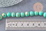 Perle ronde coquillage et turquoise bleu 8mm, x1 fil de 40cm (G5387)
