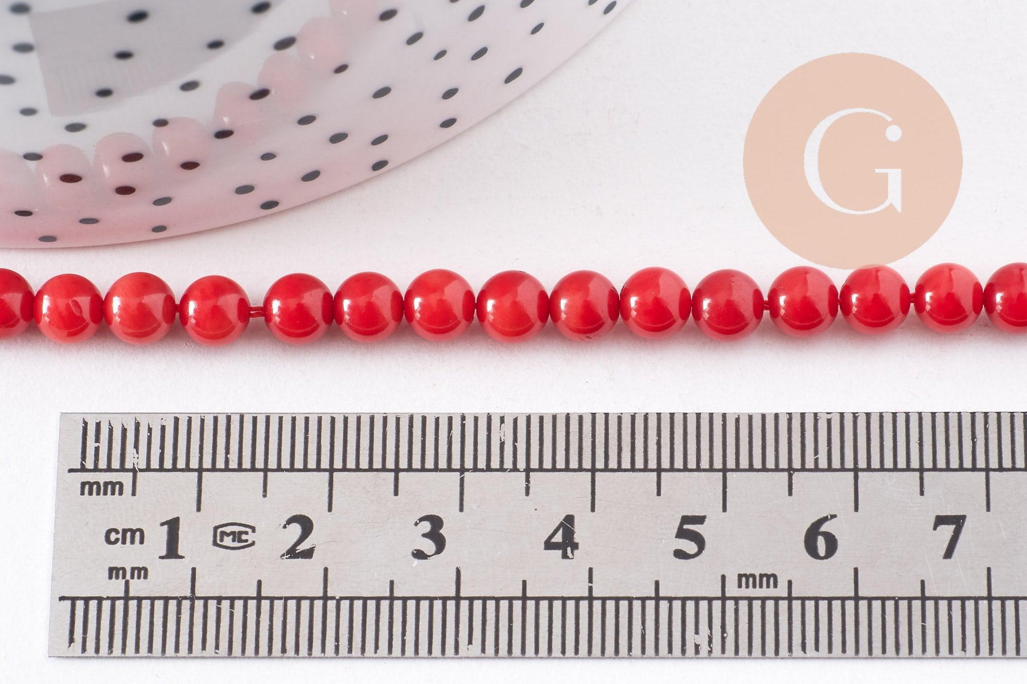 Perle ronde corail rouge, perles corail, fabrication bijoux,corail rouge,corail naturel, fil de 40cm environ ,6mm x1 (G5388)