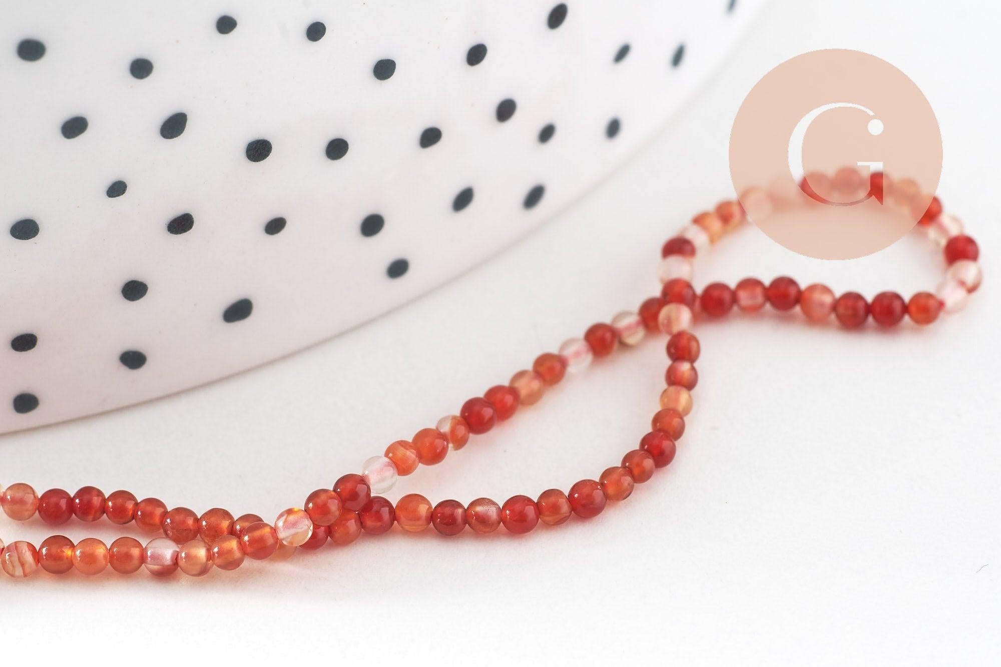 Perle ronde cornaline orange naturelle lisse 2-3mm, x1 fil de 39cm (G4323)