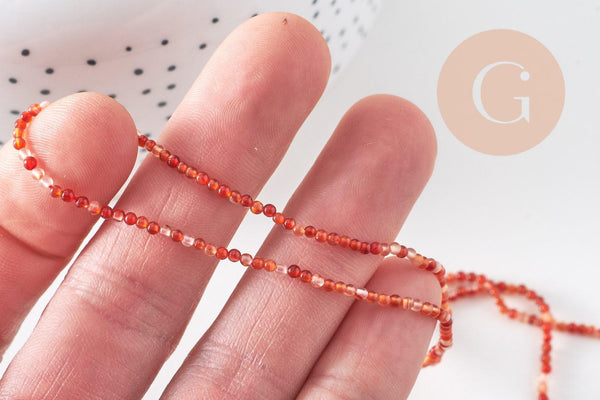 Perle ronde cornaline orange naturelle lisse 2-3mm, x1 fil de 39cm (G4323)