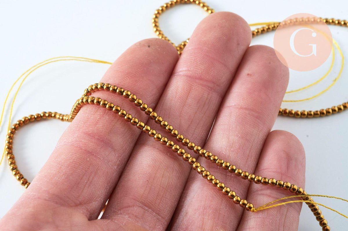 Perle ronde cristal doré 2.5mm, perles bijoux, perle cristal , fil de 35cm, x1 (G6372)